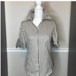 Anne Fontaine Brown Stripe Short Sleeve Shirt Blouse Button-down Top 40
